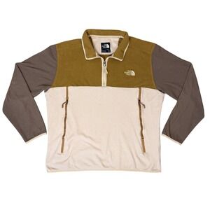 The North Face Mens XXL Colorblock Fleece Quarter Zip Pullover Brown Tan Cream